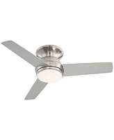 Casa Vieja 44" Marbella Breeze Modern Low Profile Hugger Indoor Ceiling Fan with Light Led Remote Control Brushed Nickel Opal Glass for House Bedroom