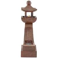 Garden Pagoda Japanese Asian Style Outdoor Floor Fountain with Light Led 31" High Faux Rust Stone for Patio Backyard Deck Home Lawn Porch House Relaxa