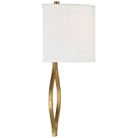 Possini Euro Design Sian Modern Wall Sconce Lighting Warm Brass Hardwired 19 1/2" High Fixture Half Moon Linen Shaped Shade for Bedroom Bedside Living