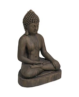 Sitting Buddha Statue Sculpture Zen Asian Japanese Garden Decor Outdoor Front Porch Patio Yard Outside Home Balcony House Dark Sandstone Faux Stone Fi