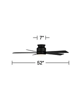 52" Grand Palm Modern Outdoor Hugger Ceiling Fan with Dimmable Led Light Remote Control Matte Black White Opal Glass Damp Rated for Patio Exterior Hou