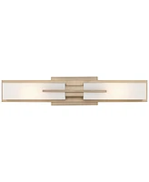 Possini Euro Design Midtown Modern Wall Light Burnished Brass Gold Metal Hardwired 23.5" 2-Light Fixture White Glass Shade for Bedroom Bedside Bathroo