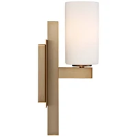 Ludlow Modern Wall Sconce Lighting Burnished Brass Metal Hardwired 14" High Fixture Frosted White Glass for Bedroom Bathroom Bedside Living Room Home