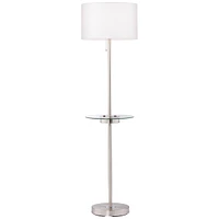 360 Lighting Caper Modern Floor Lamp with Tray Usb and Ac Power Outlet on Table Glass 60.5" Tall Satin Nickel White Fabric Drum Shade for Living Room