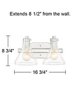 Sorren Modern Wall Light Sconce Polished Nickel Hardwired 16 3/4" Wide 2-Light Fixture Curved Clear Glass Shade for Bedroom Bathroom Bedside Living Ro