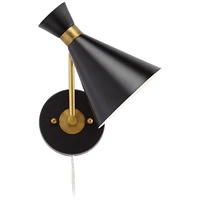 Venice Mid Century Modern Adjustable Wall Lamp Matte Black Antique Brass Plug-In Light Fixture Metal Cone Shade for Bedroom Bedside House Reading Livi