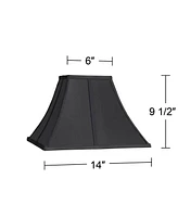 Medium Square Curved Black Lamp Shade 6" Top x 14" Bottom x 9.5" High (Spider) Replacement with Harp and Finial - Springcrest