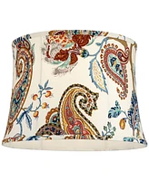 White with Paisley Print Medium Drum Lamp Shade 14" Top x 16" Bottom x 11.5" High (Spider) Replacement with Harp and Finial - Springcrest