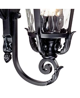 Casa Marseille European Outdoor Wall Light Fixture Textured Black Scroll Arm 31" Clear Hammered Glass for Exterior House Porch Patio Outside Deck Gara