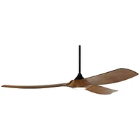 Casa Vieja 70" Kona Wind Black-Koa Large Modern Coastal Indoor Ceiling Fan 3 Blade Led Light Remote Control Black Motor Brown Koa Finish Blades Bedroo