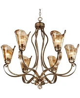 Franklin Iron Works Amber Scroll Golden Bronze Silver Large Chandelier 31 1/2" Wide Rustic Art Glass 6-Light Fixture for Dining Room House Foyer Entry