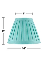 Turquoise Linen Box Pleat Medium Empire Lamp Shade 7" Top x 14" Bottom x 11" Slant x 11" High (Spider) Replacement with Harp and Finial