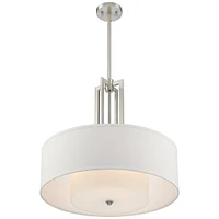 Possini Euro Design Adriana Brushed Nickel Finish Pendant Light 24" Wide Modern Glass Off White Linen Drum Shade 4-Light Fixture for Dining Room House