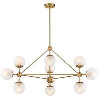 Possini Euro Design Gable Soft Gold Hanging Chandelier Lighting 40.50" Wide Mid Century Modern Sputnik Frosted Glass Globe Shade 10-Light Fixture for
