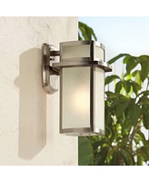 Delevan Modern Outdoor Wall Light Fixture Brushed Nickel Steel 11 1/4" Frosted Seedy Glass Damp Rated for Exterior House Porch Patio Outside Deck Gara