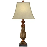 Traditional Style Table Lamps 29" Tall Set of 2 Two Tone Gold Brown Leaf Linen Rectangular Bell Fabric Shade Decor for Living Room Bedroom House Bedsi