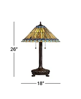 Traditional Tiffany Style Table Lamp 26" High Antique Dark Bronze Peacock Antique Art Glass Shade Decor for Living Room Bedroom House Bedside Nightsta