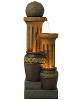 Sphere Jugs and Column Rustic Outdoor Floor Water Fountain 50" High with Led Light Cascading for Garden Patio Backyard Deck Home Lawn Porch House Rela