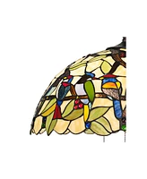 Robert Louis Tiffany Tropical Birds Tiffany Bronze Plug In Swag Pendant Chandelier 20" Wide Stained Glass 3-Light Fixture for Dining Room House Foyer