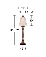 Regency Hill Thornewood 35 1/2" Tall Large Traditional End Table Lamp Brown Finish Single Fabric Beige Shade Console Living Room Bedroom Bedside Night