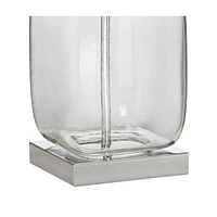 Coastal Accent Table Lamp 21 3/4" High Brushed Steel Silver Clear Glass Fillable White Drum Shade Decor for Living Room Bedroom House Bedside Nightsta