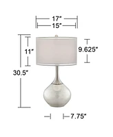 Swift Modern Table Lamp 30 1/2" Tall Mercury Glass Chrome Metal Neck Twin Double Drum Shade Decor for Bedroom Living Room House Bedside Nightstand Hom