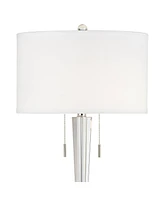 Renee Modern Art Deco Table Lamp 30 1/2" Tall Clear Crystal Glass Tapered Column White Drum Shade for Bedroom Living Room House Bedside Nightstand Hom