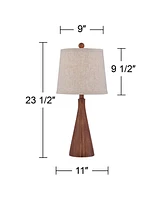 Frasier Modern Accent Table Lamp 23 1/2" High Brown Faux Wood Tapered Column Oatmeal Drum Shade for Bedroom Living Room House Home Bedside Nightstand