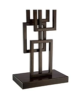 Kory Modern Industrial Table Lamp 26 1/2" High Dark Bronze Metal Sculptural Stacked Geometric Off White Linen Rectangular Shade for Bedroom Living Roo