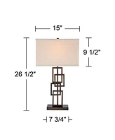 Kory Modern Industrial Table Lamp 26 1/2" High Dark Bronze Metal Sculptural Stacked Geometric Off White Linen Rectangular Shade for Bedroom Living Roo