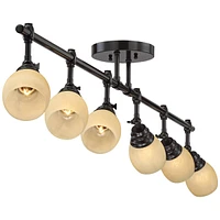 Pro Track Elm Park 6-Head Ceiling Track Light Fixture Kit Spot-Light Directional Adjustable Monorail Brown Bronze Finish Amber Glass Western Kitchen B