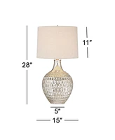 Waylon Modern Glam Luxury Table Lamp 28" Tall Dimpled Textured Mercury Glass Off-White Tapered Drum Shade Decor for Living Room Bedroom House Bedside