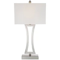 Roxie Modern Table Lamps 31" Tall Set of 2 Brushed Nickel Silver Metal Off White Fabric Rectangular Shade for Bedroom Living Room House Bedside Nights