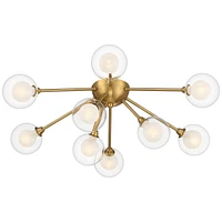 Possini Euro Design Spheres Modern Sputnik Ceiling Light Flush-Mount Fixture 28" Wide Warm Brass Gold 9-Light Led Clear Outer Frosted Inner Glass for