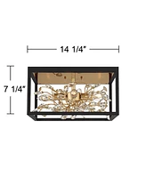 Possini Euro Design Carrine Modern Ceiling Light Flush-Mount Fixture 14 1/4" Wide Black Metal Gold Branches 4-Light Clear Crystal Buds for Bedroom Kit