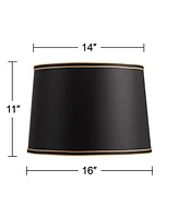 Black Medium Drum Lamp Shade with Black and Gold Trim 14" Top x 16" Bottom x 11" High (Spider) Replacement with Harp and Finial - Spring crest