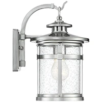 Callaway Modern Industrial Outdoor Wall Light Fixture Chrome 14 1/2" Clear Seedy Glass Lantern for Exterior House Porch Patio Outside Deck Garage Yard