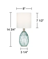Rita Modern Coastal Small Accent Table Lamps 14 3/4" High Set of 2 Diamond Patterned Blue Green Glass Fabric Drum Shade Decor for Bedroom House Bedsid