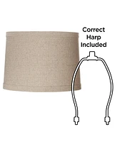 Set of 2 Natural Linen Medium Drum Lamp Shades 13" Top x 14" Bottom x 10" High (Spider) Replacement with Harp and Finial - Spring crest