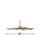 60" Defender Modern Outdoor Ceiling Fan with Dimmable Led Light Remote Control Soft Brass Weathered Oak Blades Damp Rated for Patio Exterior House Por