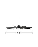 60" Defender Modern Large Indoor Outdoor Ceiling Fan with Led Light Remote Control Matte Black Damp Rated for Patio Exterior House Home Porch Gazebo G