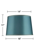 Soft Teal Medium Drum Lamp Shade with Gold Trim 14" Top x 16" Bottom x 11" High (Spider) Replacement with Harp and Finial - Springcrest