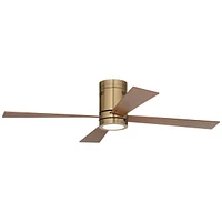 Casa Vieja 52" Revue Modern Indoor Hugger Ceiling Fan with Led Light Remote Control Bronze Soft Brass Opal Glass for Living Room Kitchen House Bedroom