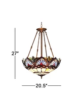 Robert Louis Tiffany Tropical Floral Bronze Pendant Chandelier Lighting 20 1/2" Wide Farmhouse Rustic Art Glass Shade 3-Light Fixture for Dining Room