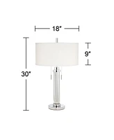 Cadence Modern Art Deco Style Column Table Lamp 30" Tall Chrome Silver Linear Clear Glass Rod White Drum Shade Decor for Living Room Bedroom House Bed