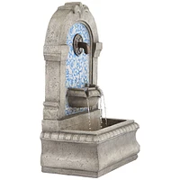 Manhasset Modern Outdoor Floor Water Fountain Stone Classic Blue Tile Mosaic 30 1/4" for Garden Patio Backyard Deck Home Lawn Porch House Exterior Bal