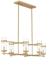 Possini Euro Design Mikel Soft Gold Linear Island Pendant Chandelier Lighting 42" Wide Modern Clear Glass Cylinder Shade 6