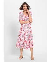 Olsen Women's Short Sleeve Allover Floral Print Midi Dress