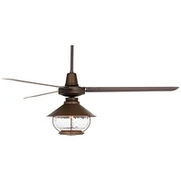 Casa Vieja 60" Turbina Dc Modern Industrial 3 Blade Indoor Outdoor Ceiling Fan with Led Light Remote Control Oil Rubbed Bronze Clear Hammered Glass La