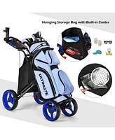 Costway Folding 4 Wheels Golf Push Cart W/Bag Scoreboard Adjustable Handle